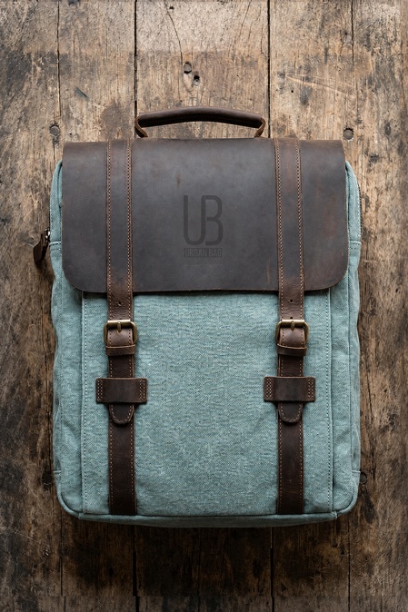Rucsac din piele naturală și material textil URBAN BAG Lugano – Light Blue