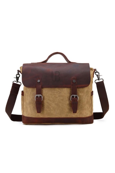 Geantă de umăr din piele naturală și material textil URBAN BAG Little Goteborg – Bej