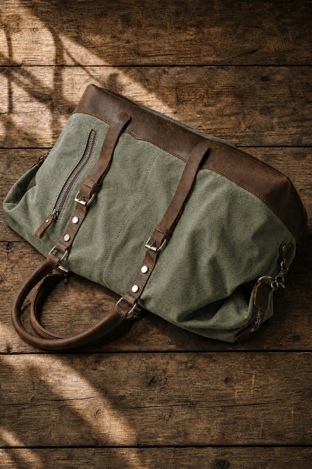 Geantă de voiaj duffle bag din piele naturală și material textil URBAN BAG Verona – Verde - Img 3
