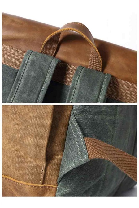Rucsac din piele naturală și material textil cerat URBAN BAG Memphis – Verde - Img 3