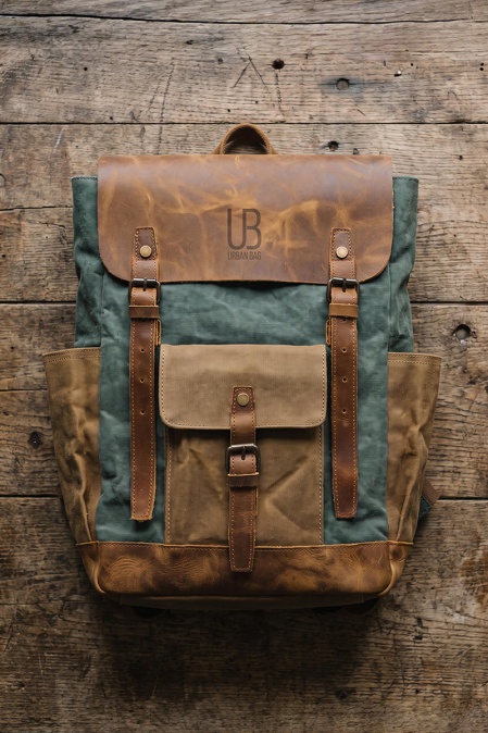 Rucsac din piele naturală și material textil cerat URBAN BAG Memphis – Verde - Img 1