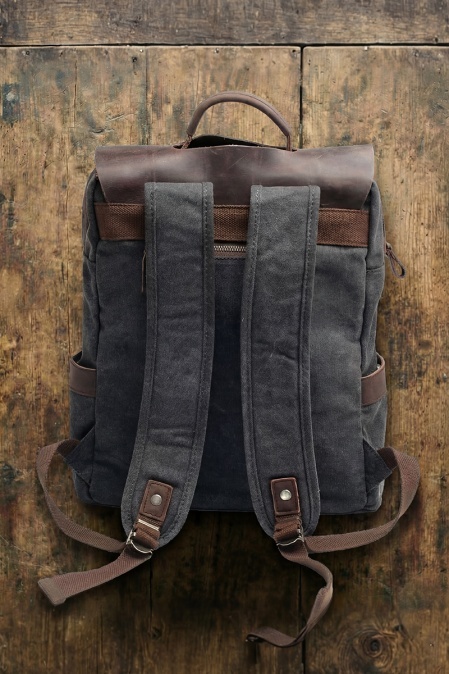 Rucsac din piele naturală și material textil pentru bărbați și femei URBAN BAG Otto – Negru - Img 2