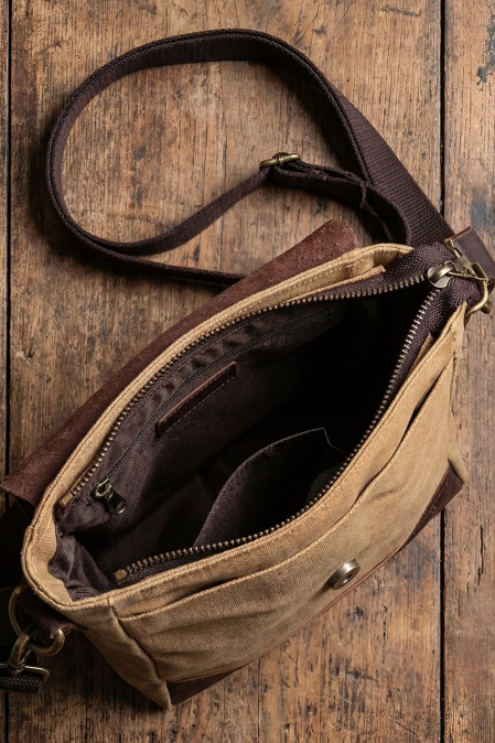 Geantă crossbody din piele naturală și material textil cerat URBAN BAG Toledo – Bej - Img 4