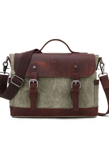 Geantă de umăr din piele naturală și material textil cerat URBAN BAG Goteborg – Verde