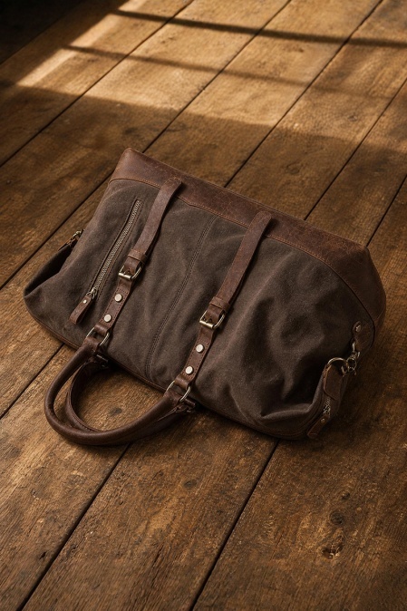 Geantă de voiaj din piele naturală și material textil cerat URBAN BAG Verona – Coffee - Img 3