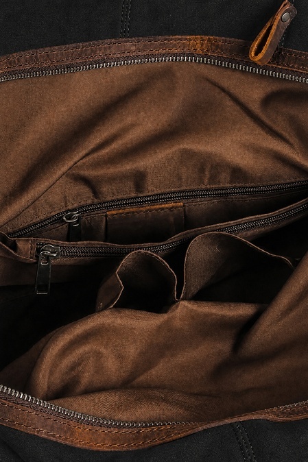 Geantă de voiaj duffle bag din piele naturală și material textil cerat URBAN BAG Verona – Negru - Img 5