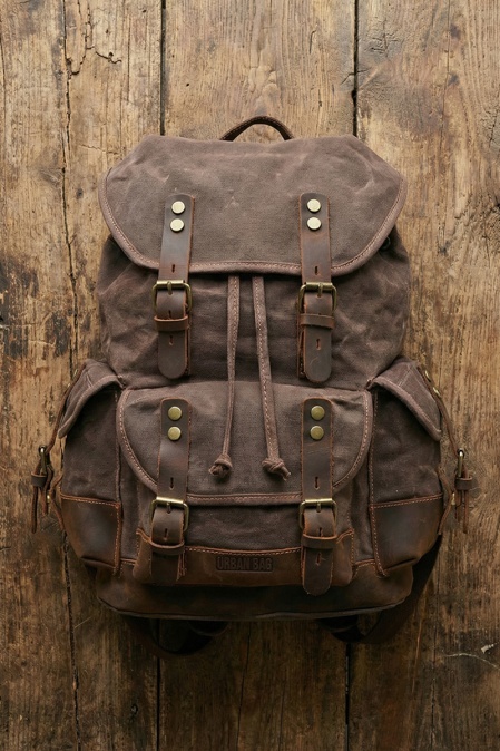 Rucsac din piele naturală și material textil cerat URBAN BAG Berg – Coffee