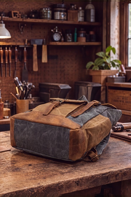 Rucsac din piele naturală și material textil cerat URBAN BAG Memphis – Gri - Img 4