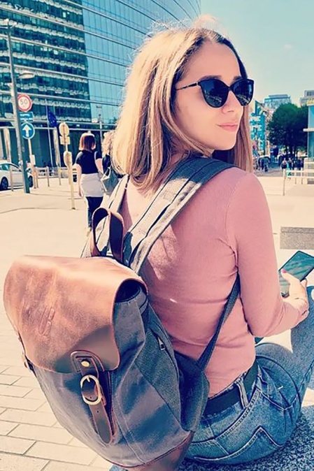 Rucsac din piele naturală și material textil cerat URBAN BAG Osaka – Verde - Img 10