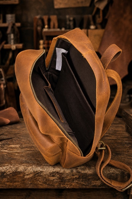 Rucsac realizat integral din piele naturală URBAN BAG Chelsea - Maro Deschis - Img 4
