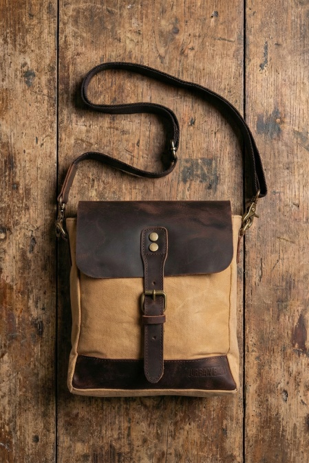Geantă crossbody din piele naturală și material textil cerat URBAN BAG Toledo – Bej