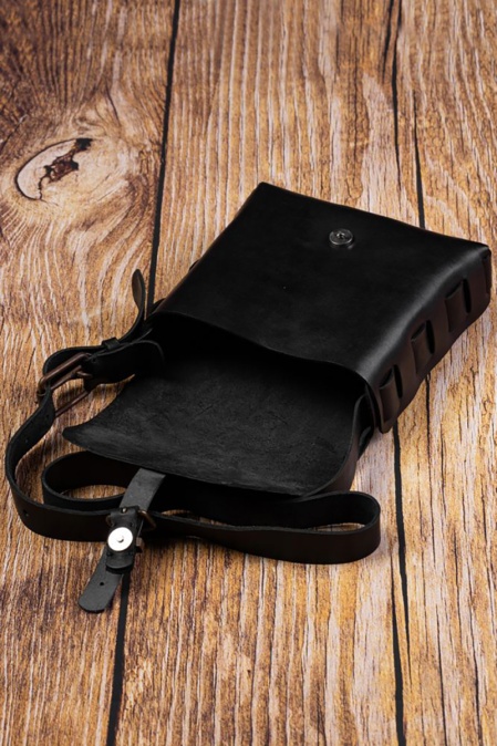 Geantă de umăr handmade din piele naturală URBAN BAG Compact Messenger – Negru - Img 3