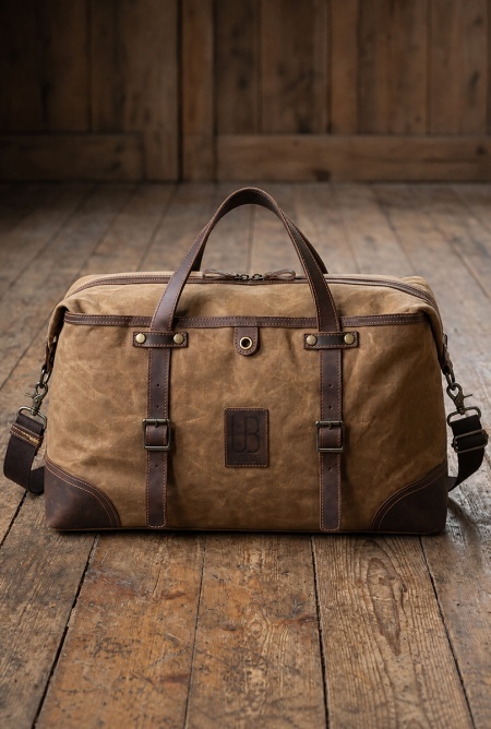 Geantă de voiaj duffle bag din piele naturală și material textil cerat URBAN BAG Savona - Maro - Img 4