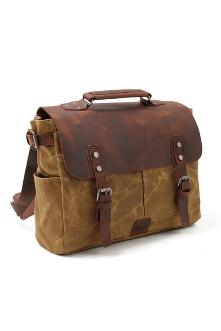 Geantă tip poștaș din piele naturală și material textil cerat URBAN BAG Zvolen – Maro - Img 3