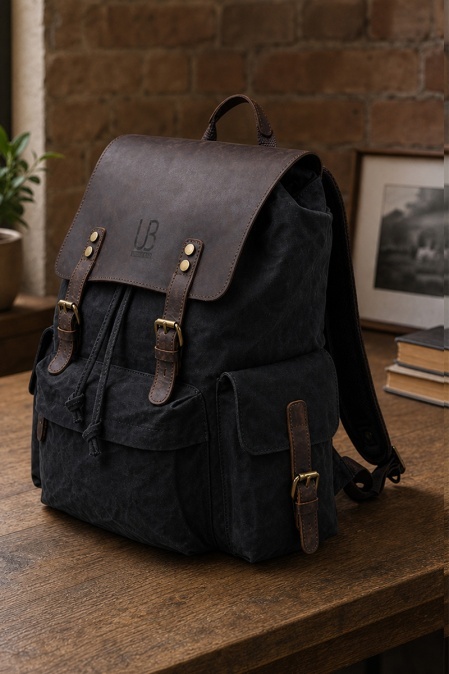 Rucsac din piele naturală și material textil cerat URBAN BAG Mantova – Negru - Img 4