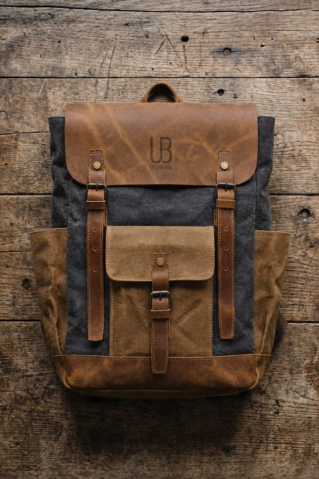 Rucsac din piele naturală și material textil cerat URBAN BAG Memphis – Gri