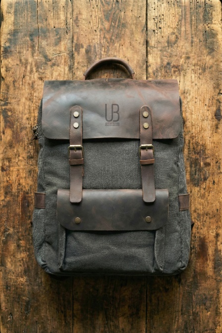 Rucsac din piele naturală și material textil pentru bărbați și femei URBAN BAG Otto – Gri