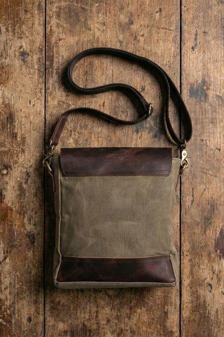 Geantă crossbody din piele naturală și material textil cerat URBAN BAG Toledo – Verde - Img 2