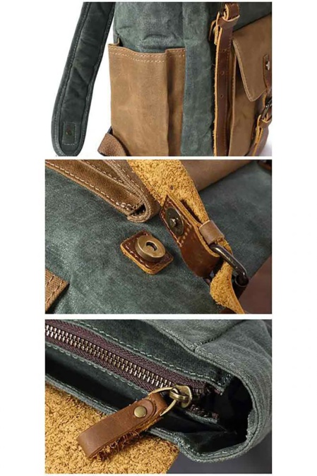 Rucsac din piele naturală și material textil cerat URBAN BAG Memphis – Verde - Img 4