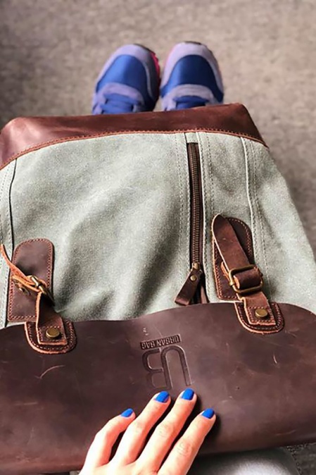 Rucsac din piele naturală și material textil cerat URBAN BAG Osaka – Verde - Img 4