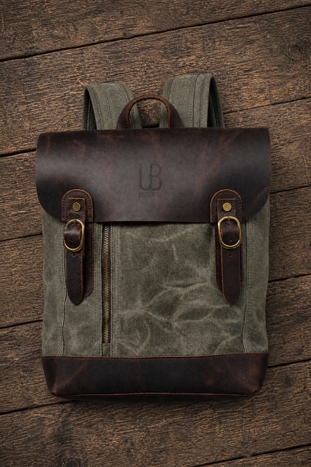 Rucsac din piele naturală și material textil cerat URBAN BAG Osaka – Verde