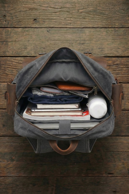 Rucsac din piele naturală și material textil cerat URBAN BAG Oslo -Gri - Img 3
