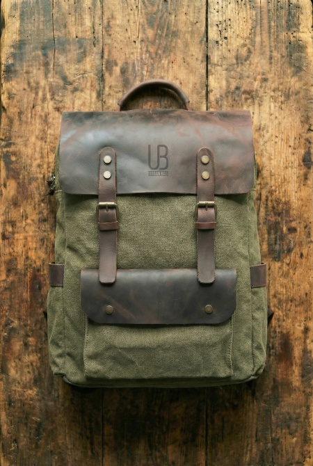 Rucsac din piele naturală și material textil pentru bărbați și femei URBAN BAG Otto – Verde