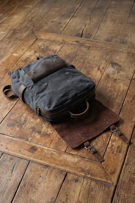 Rucsac din piele naturală și material textil pentru bărbați și femei URBAN BAG Otto – Negru - Img 3