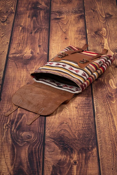 Rucsac handmade din piele naturală și material textil URBAN BAG The Anca - Img 3