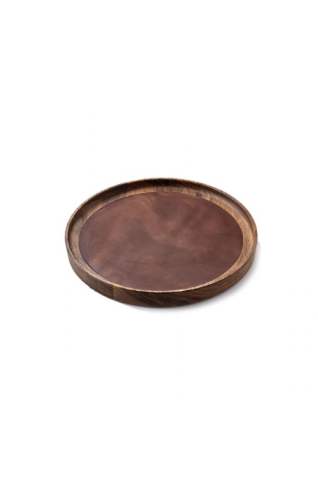 Tavă organizator din lemn masiv de nuc și piele naturală URBAN BAG Valet Tray - Rotund
