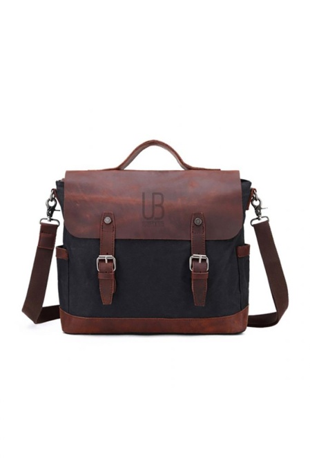 Geantă de umăr din piele naturală și material textil cerat URBAN BAG Little Goteborg – Negru