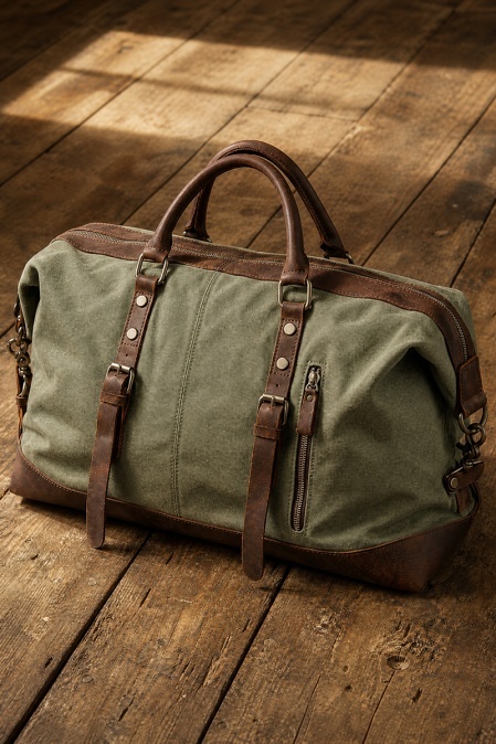 Geantă de voiaj duffle bag din piele naturală și material textil URBAN BAG Verona – Verde
