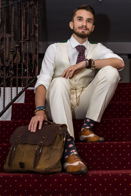 Geantă tip poștaș din piele naturală și material textil cerat URBAN BAG Zvolen – Maro - Img 7