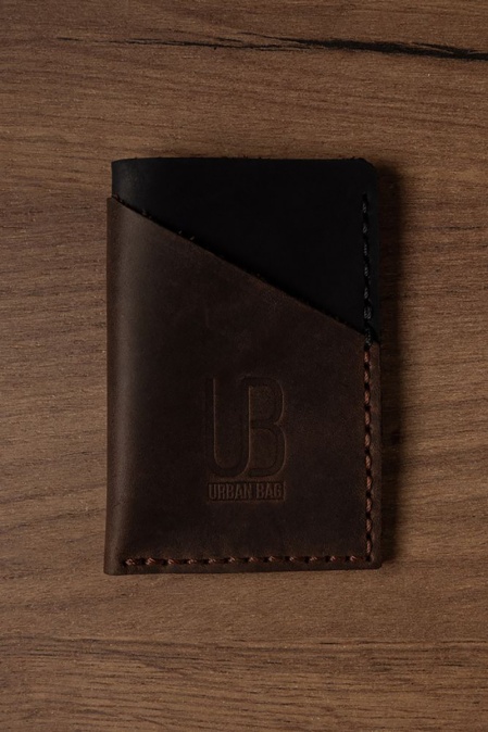 Portcard din piele naturală URBAN BAG Twice - Negru/Maro