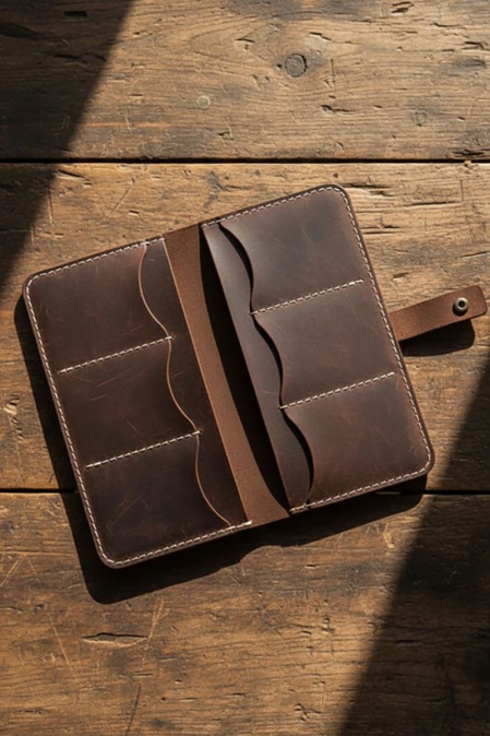 Portofel handmade din piele naturală URBAN BAG Fold - Maro Închis - Img 2