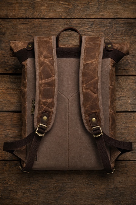 Rucsac din piele naturală și material textil cerat URBAN BAG Bristol - Coffee - Img 2