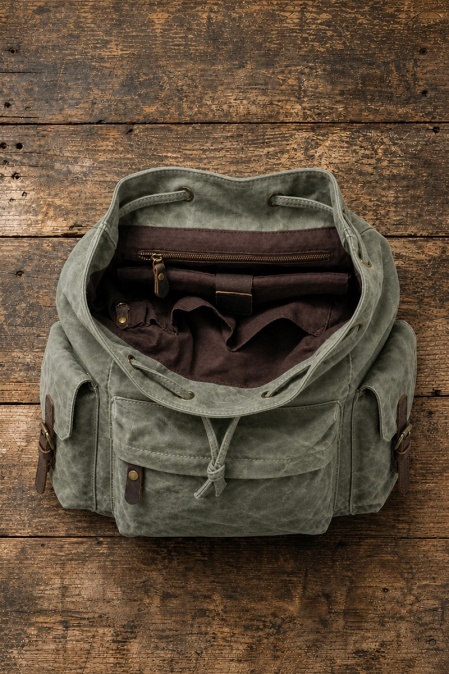 Rucsac din piele naturală și material textil cerat URBAN BAG Mantova – Verde - Img 3