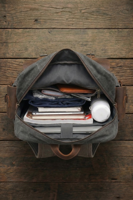 Rucsac din piele naturală și material textil cerat URBAN BAG Oslo - Verde - Img 3