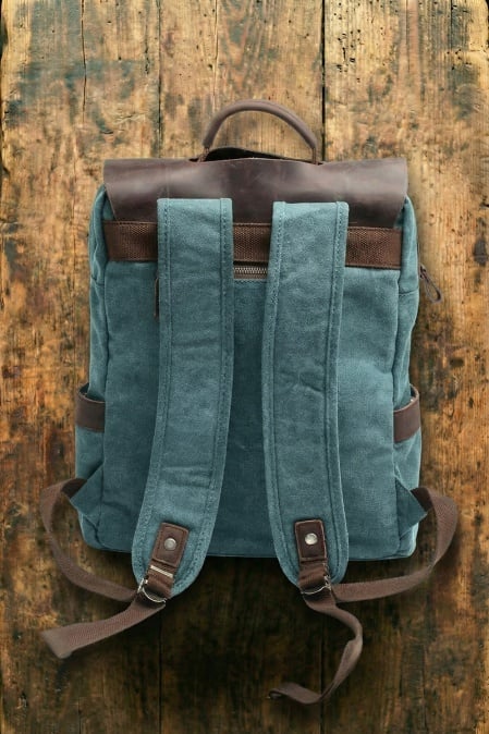 Rucsac din piele naturală și material textil pentru bărbați și femei URBAN BAG Otto – Bleu Ciel - Img 2