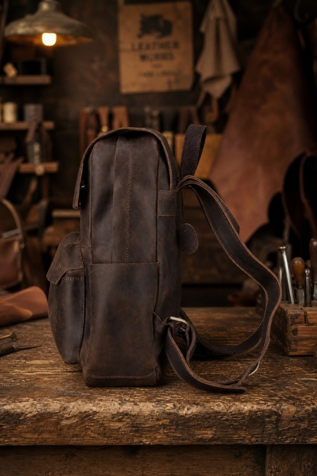 Rucsac realizat integral din piele naturală URBAN BAG Chelsea - Maro Închis - Img 3