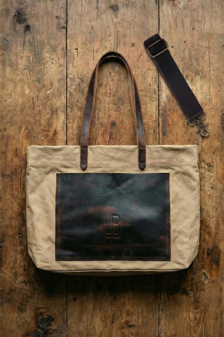 Tote bag din material textil și piele naturală URBAN BAG City Shopper - Bej