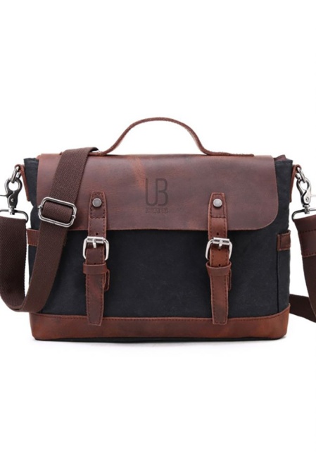 Geanta de umar din piele naturala si material textil cerat URBAN BAG Goteborg – Negru