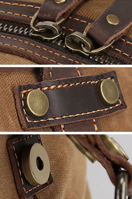 Geantă de voiaj duffle bag din piele naturală și material textil cerat URBAN BAG Savona - Maro - Img 5