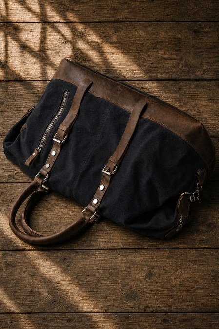 Geantă de voiaj duffle bag din piele naturală și material textil cerat URBAN BAG Verona – Negru - Img 3