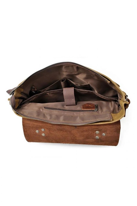 Geantă tip poștaș din piele naturală și material textil cerat URBAN BAG Zvolen – Maro - Img 4