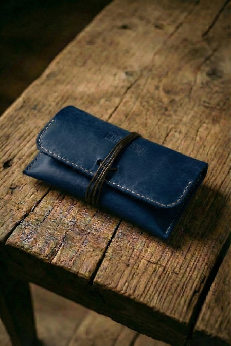Portofel pentru tutun handmade din piele naturală URBAN BAG The Pouch - Albastru