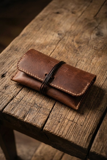 Portofel pentru tutun handmade din piele naturală URBAN BAG The Pouch - Maro