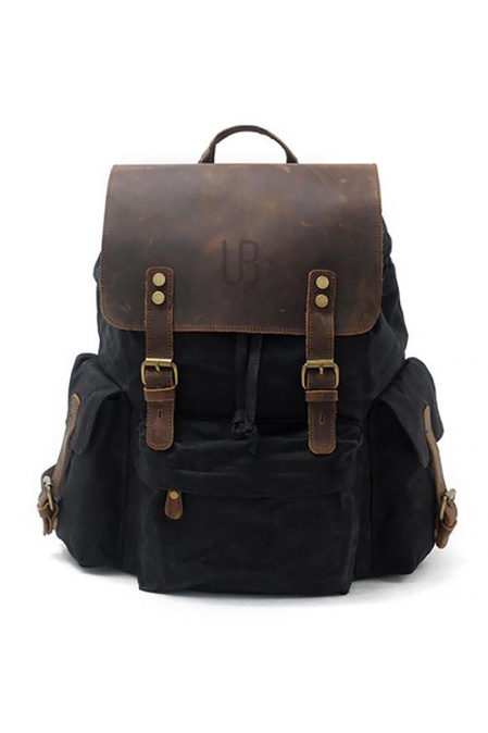 Rucsac din piele naturală și material textil cerat URBAN BAG Mantova – Negru