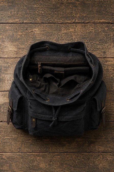 Rucsac din piele naturală și material textil cerat URBAN BAG Mantova – Negru - Img 3