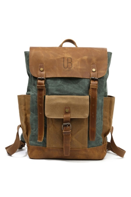Rucsac din piele naturală și material textil cerat URBAN BAG Memphis – Verde - Img 1